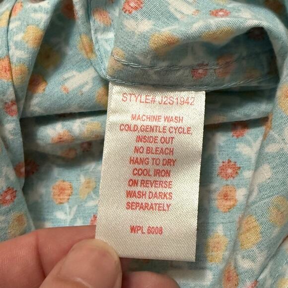 Panhandle Juniors Pearl Snap Shirt Turquoise Blue Floral Cactus Print Medium - Picture 7 of 12